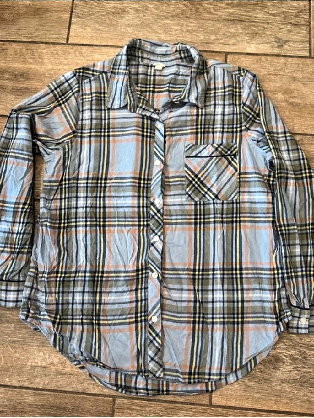 aerie Plaid Button Down Shirt Blue & Gray Medium Like New
